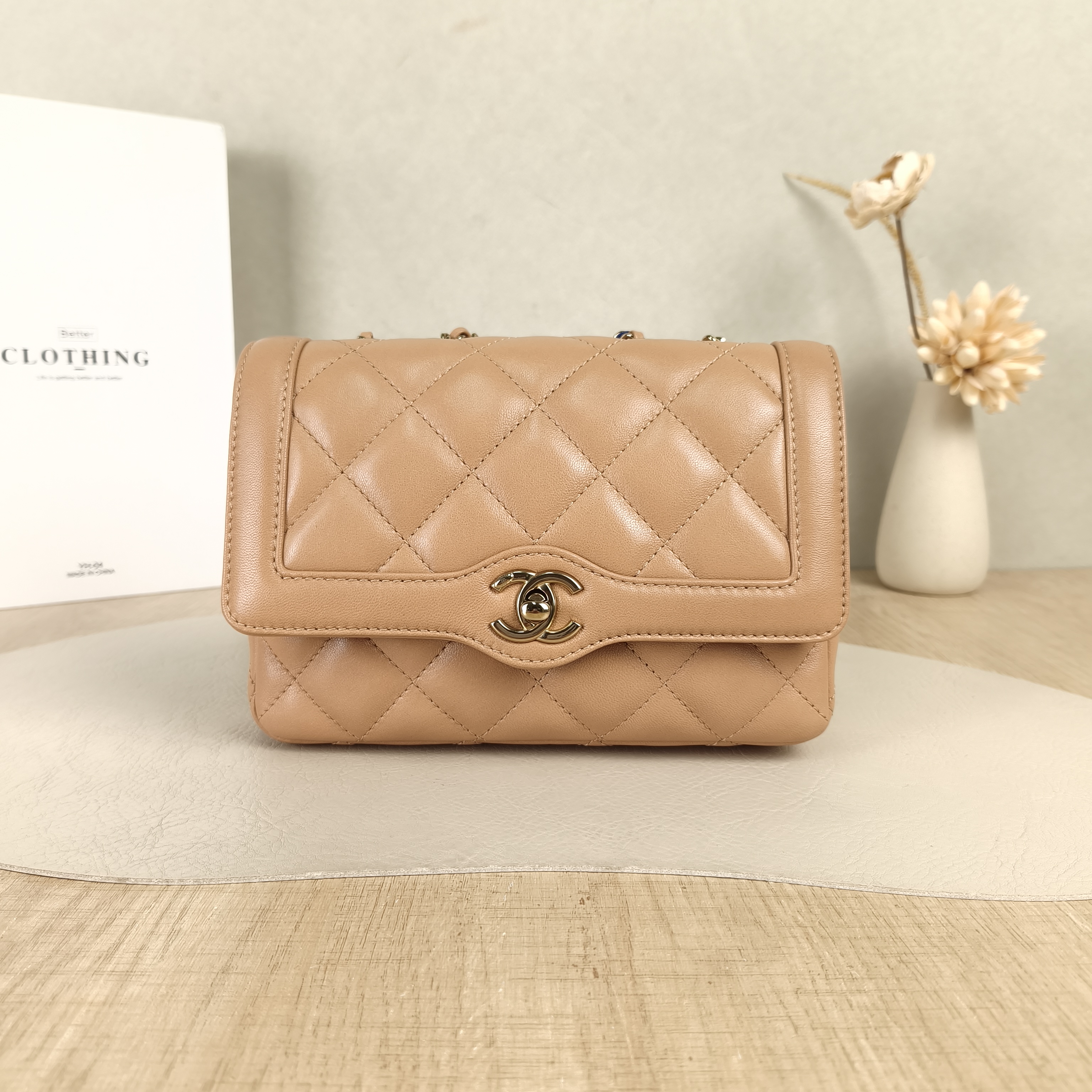 Chanel Crossbody Bag Crossbody Bag Taupe Calfskin One Size20 × 3.5 × 14 cm
