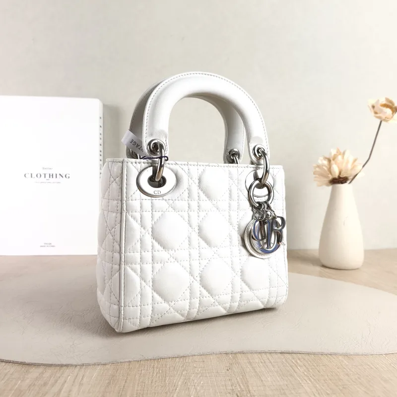 DIOR Crossbody Bag Lady Lady Dior Bag White Lambskin Mini 17 × 7 × 15 cm Conditioned — cover view 4 of 5