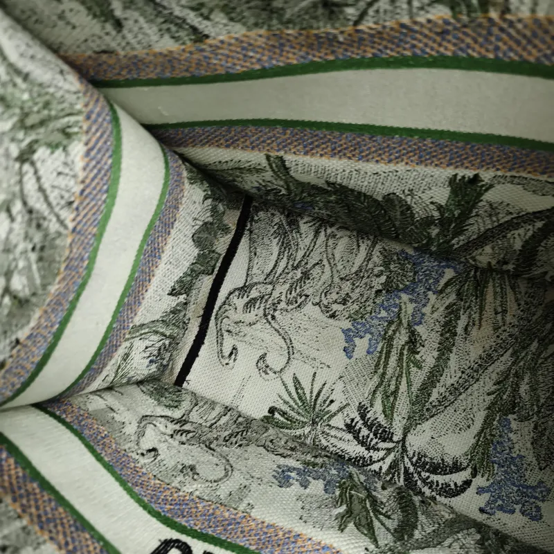 DIOR Top Handle Bag Book Tote Embroidered Green Canvas Large 42 × 18.5 × 35 cm — detail view 4 of 9