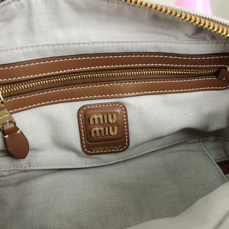 Miumiu Top Handle Bag Beau Brown Canvas · Calfskin Small 28 × 8 × 11.5 cm — detail view 3 of 11