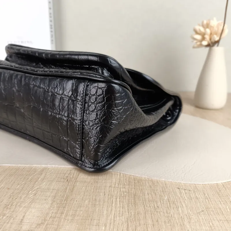 SAINT LAURENT Crossbody Bag Niki Black Waxed Leather Calfskin Medium 28 × 8.5 × 20 cm — detail view 9 of 12