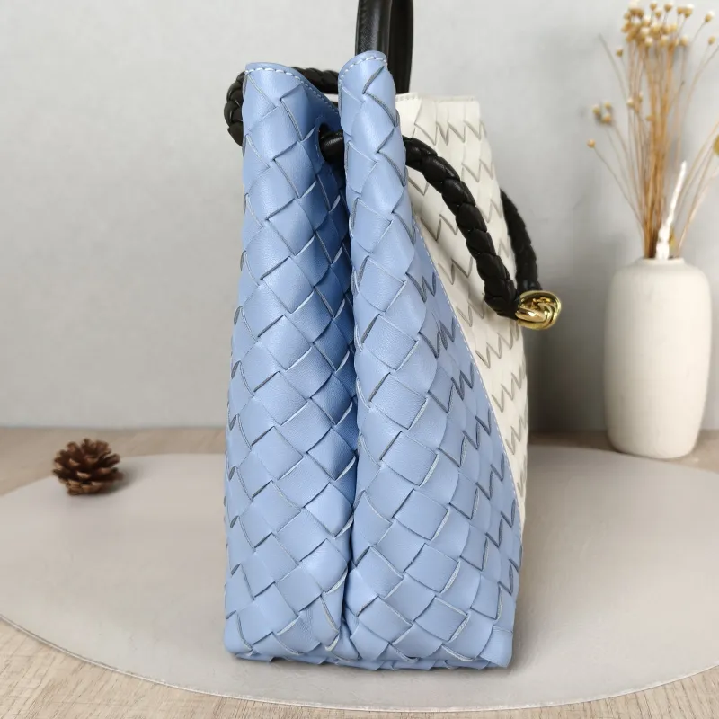 Bottega Veneta Top Handle Bag Woven Top Handle Bag Blue White Calfskin 30 × 12 × 24 cm — detail view 7 of 12