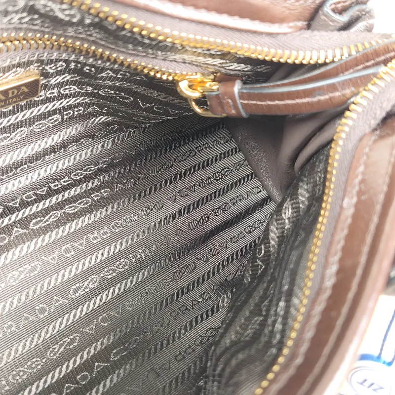 PRADA Top Handle Bag Bonnie Soft Lux Brown Waxed Leathermini23.5 × 9 × 12 cm — detail view 8 of 12