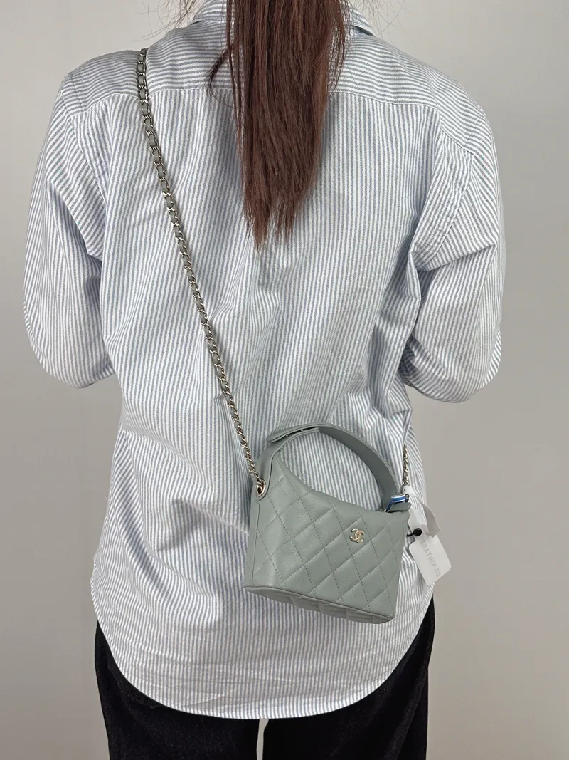 Chanel Crossbody Bag Crossbody Bag Grey Grained Calfskin One Size 16 × 6 × 13 cm — on-model view 2 of 3