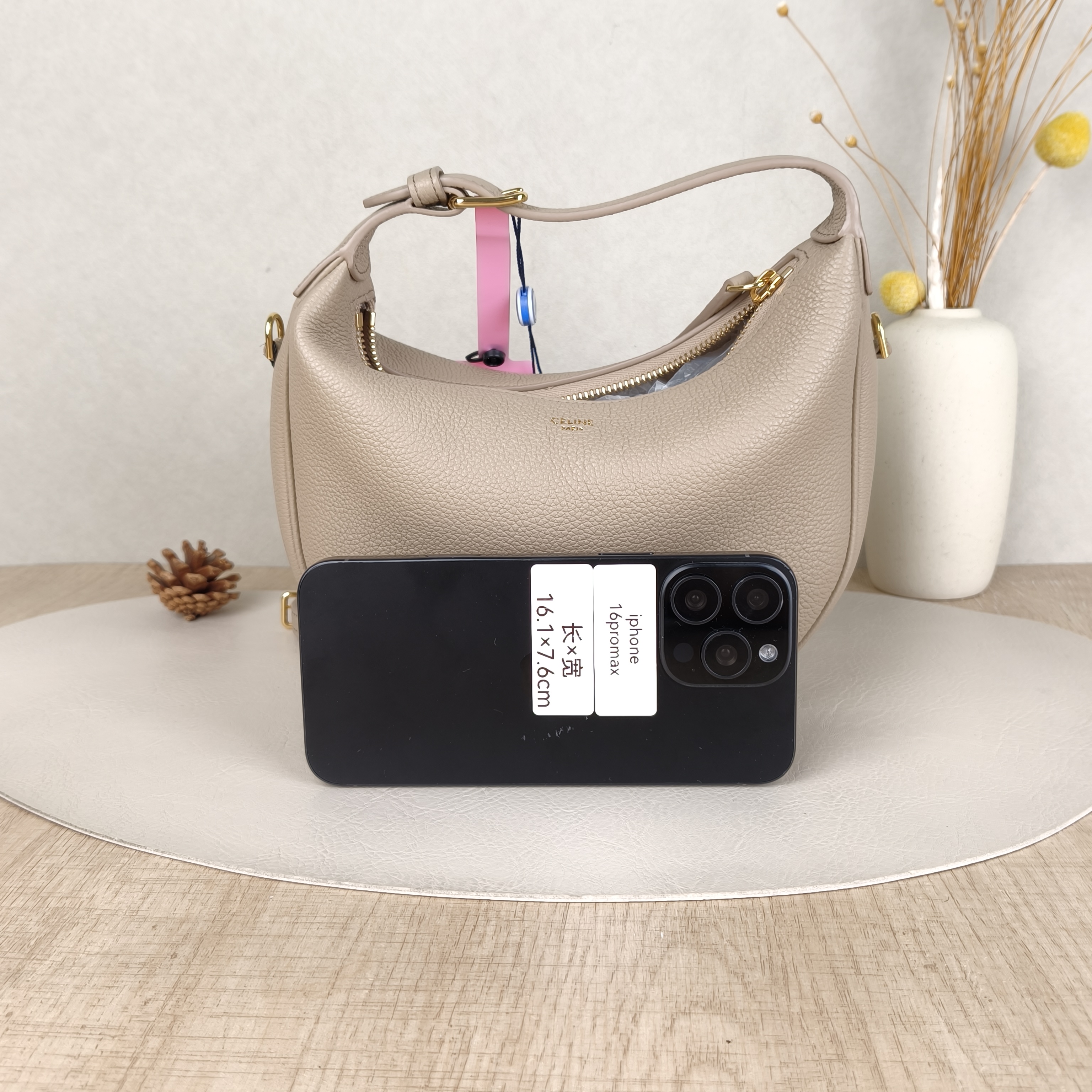 CELINE Crossbody Bag TEEN LULU hobo Taupe Calfskin Small21 × 5 × 24 cm — cover view 3 of 6