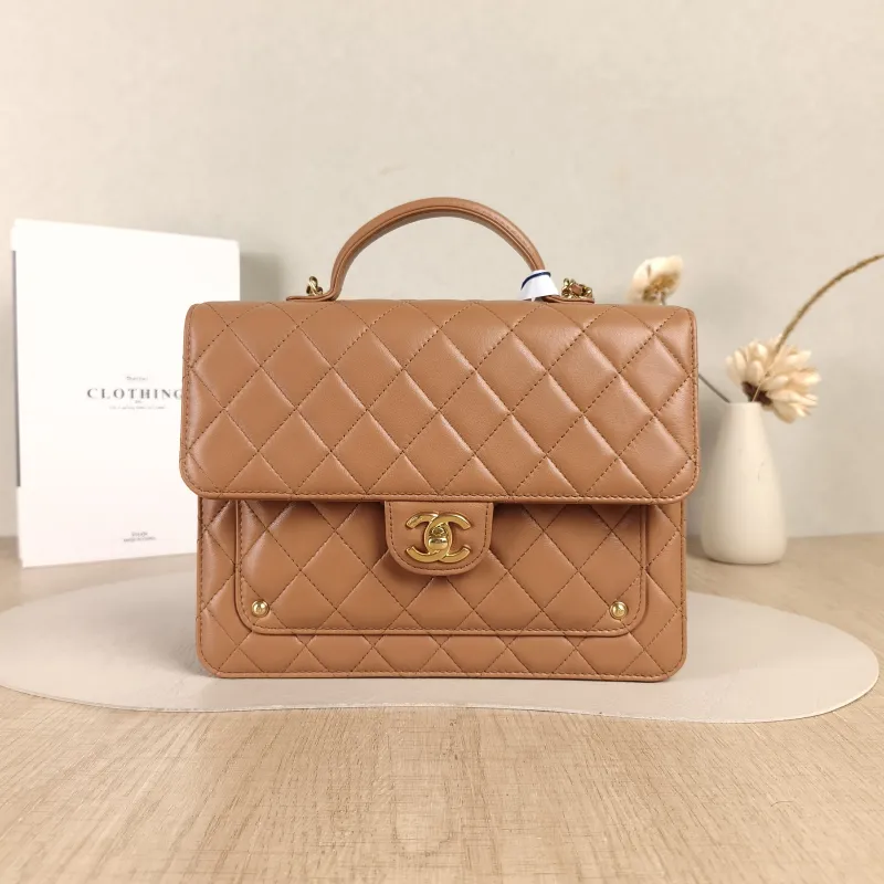 Chanel Backpack Backpack Brown Lambskin One Size23 × 6 × 18 cm