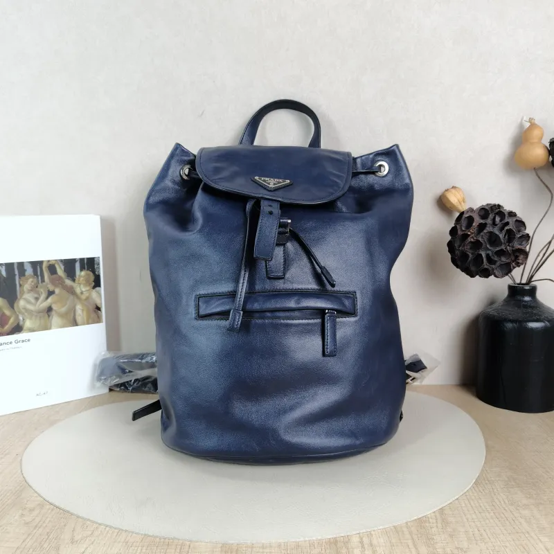 PRADA Backpack Backpack Navy Calfskin One Size27 × 15 × 37 cm