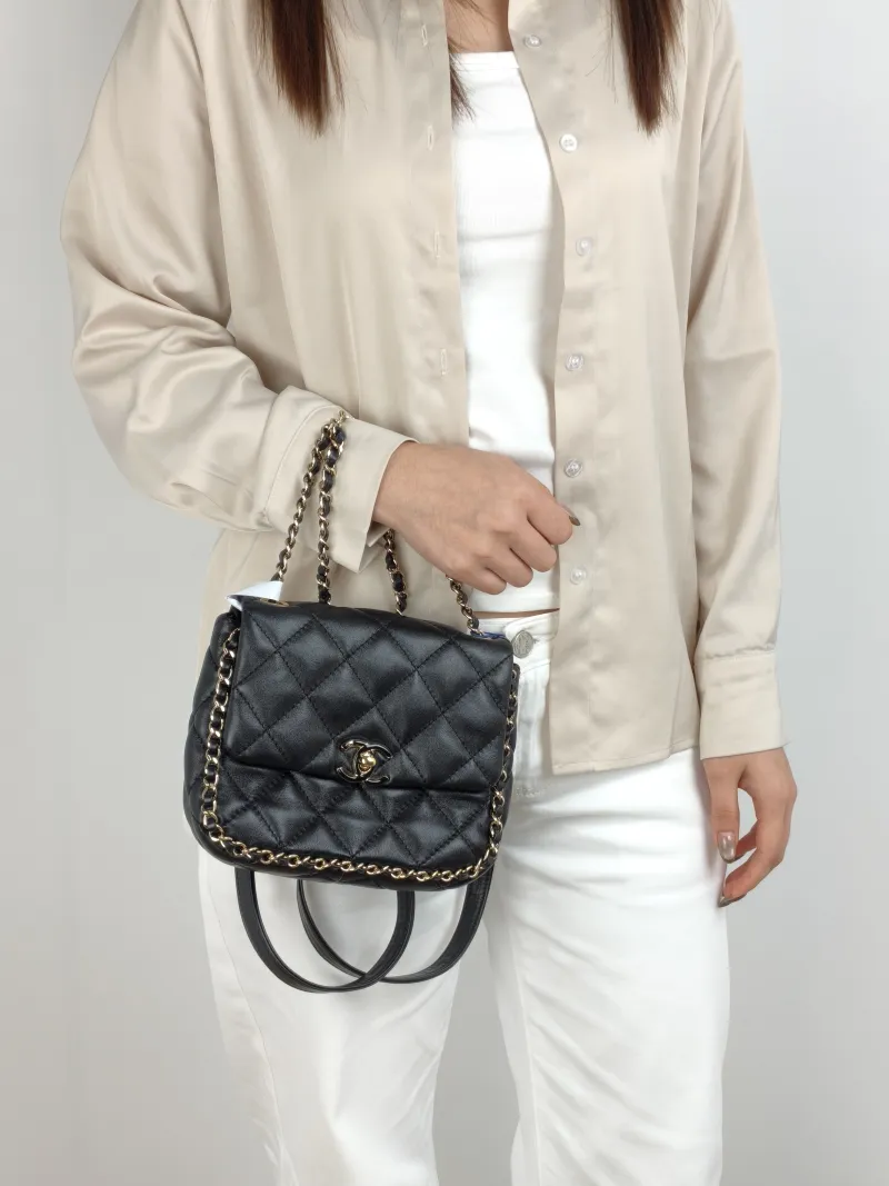 Chanel Backpack logo Backpack Black Lambskin 19 × 6 × 17 cm — on-model view 2 of 3