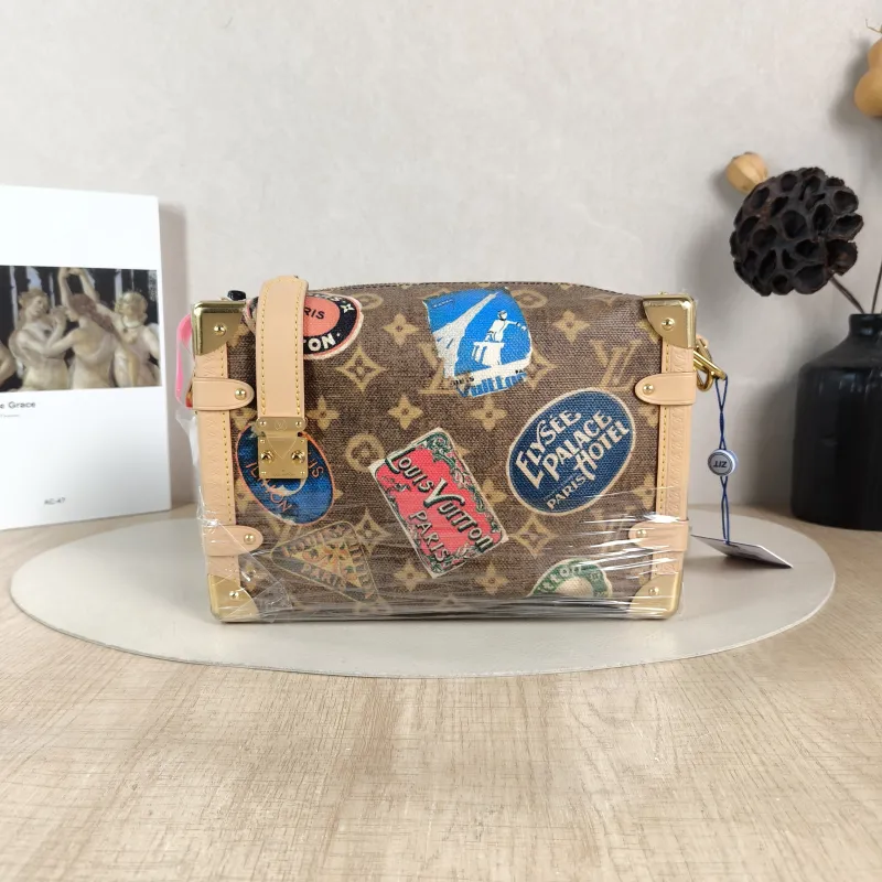 Louis Vuitton Crossbody Bag Side Trunk Box Brown Canvas Medium 23.5 × 8.5 × 16 cm