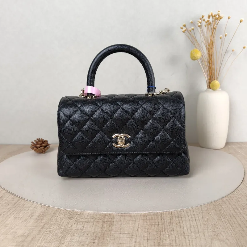 Chanel Top Handle Bag Coco Handle​ Black Grained Calfskin Small 24 × 10 × 14 cm