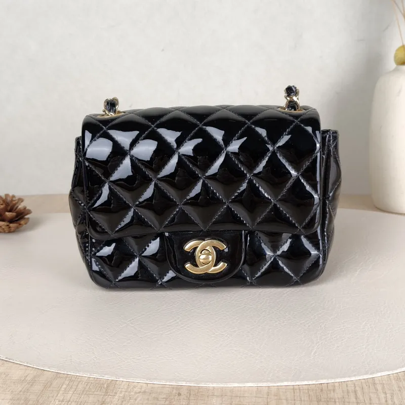 Chanel Crossbody Bag Classic Flap Mini CF Mini Black with Gold-Tone Hardware Patent Leathermini17 × 8 × 13.5 cm
