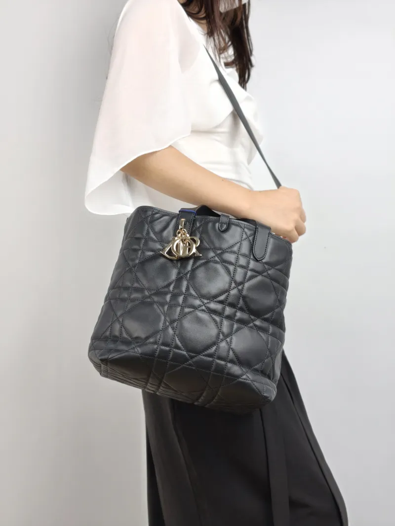 DIOR Top Handle Bag TOUJOURS Edition Black Calfskin Medium 23 × 16 × 24 cm — on-model view 2 of 2