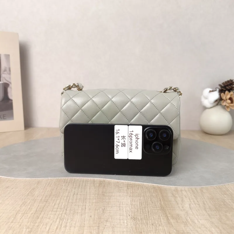 Chanel Crossbody Bag Classic Flap Large Mini CF Mini Green Lambskin mini 20 × 6 × 12 cm — cover view 2 of 5