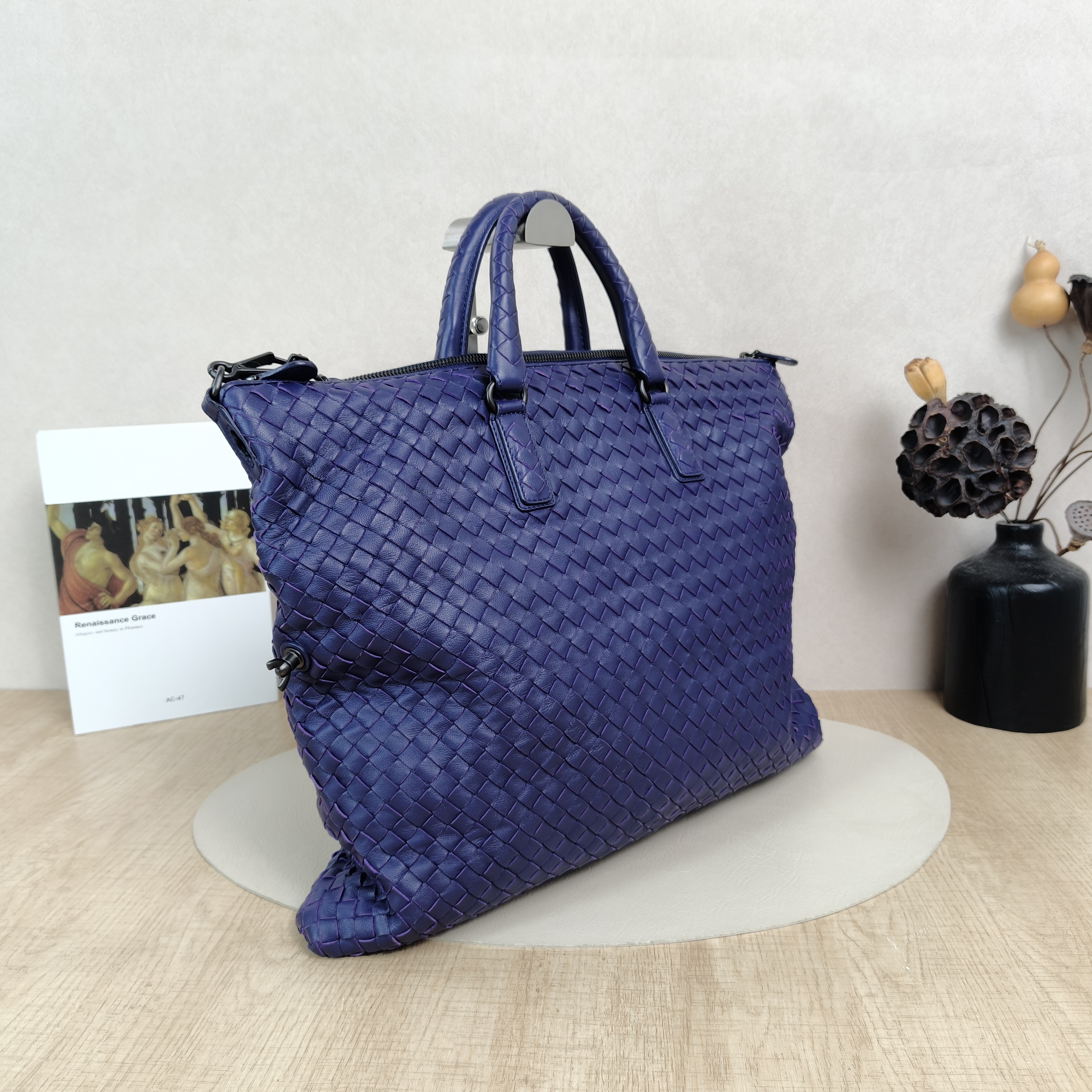 Bottega Veneta Top Handle Bag Woven Top Handle Bag Blue Lambskin40*32 — cover view 4 of 5