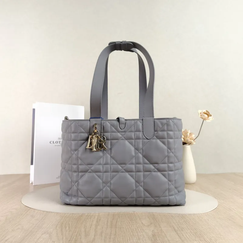 DIOR Top Handle Bag TOUJOURS Grey Calfskin Medium28.5 × 17 × 21.5 cm
