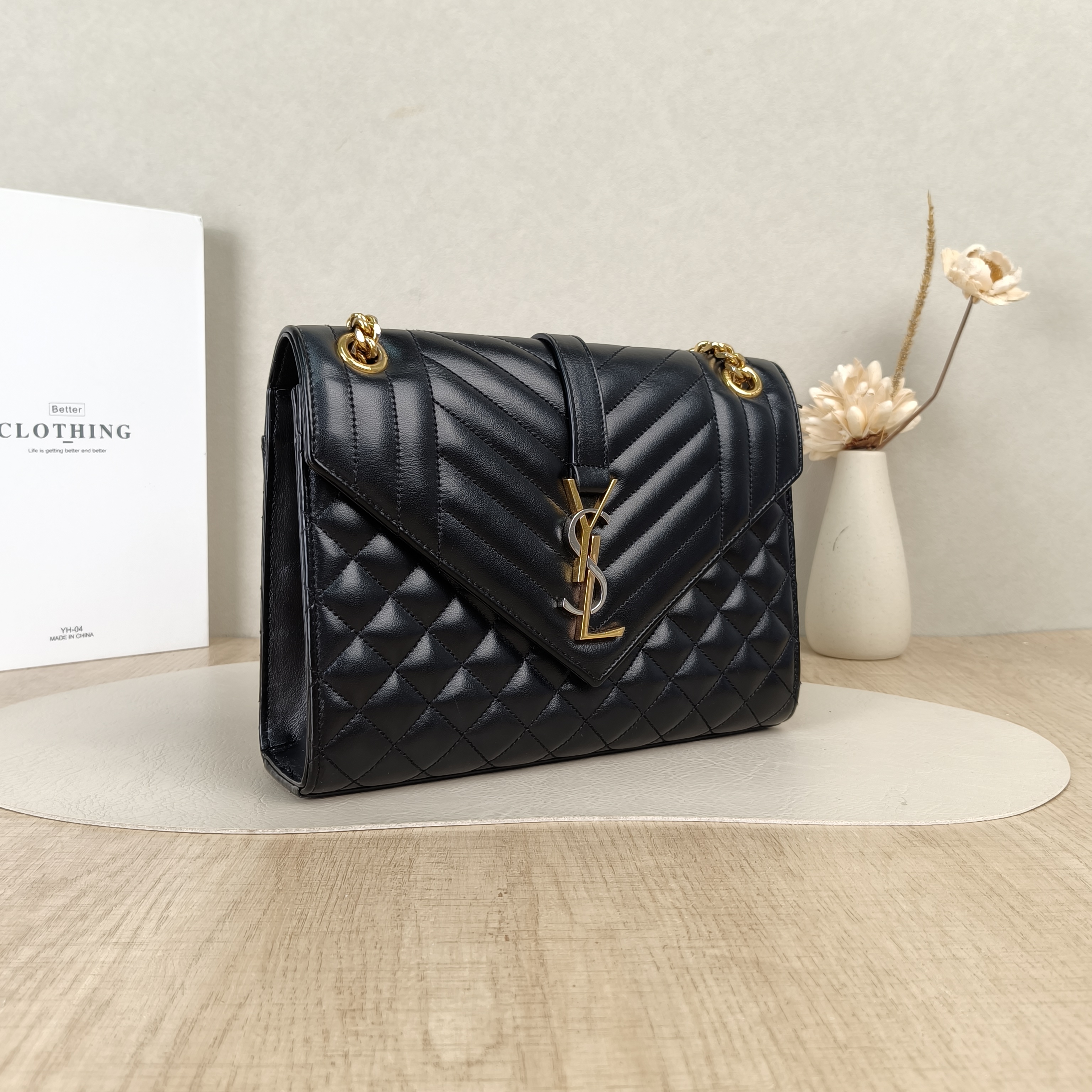 SAINT LAURENT Crossbody Bag ENVELOPE Black Calfskin Medium24 × 6 × 17.5 cm — cover view 5 of 5