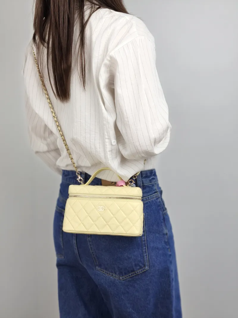 Chanel Crossbody Bag lp Box Bag Top Handle Crossbody Bag Yellow Grained Calfskin 19.5 × 5 × 12 cm — on-model view 3 of 3