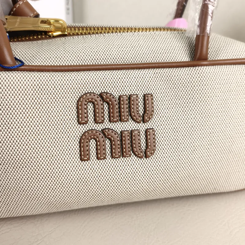 Miumiu Top Handle Bag Beau Brown Canvas · Calfskin Small 28 × 8 × 11.5 cm — detail view 7 of 11