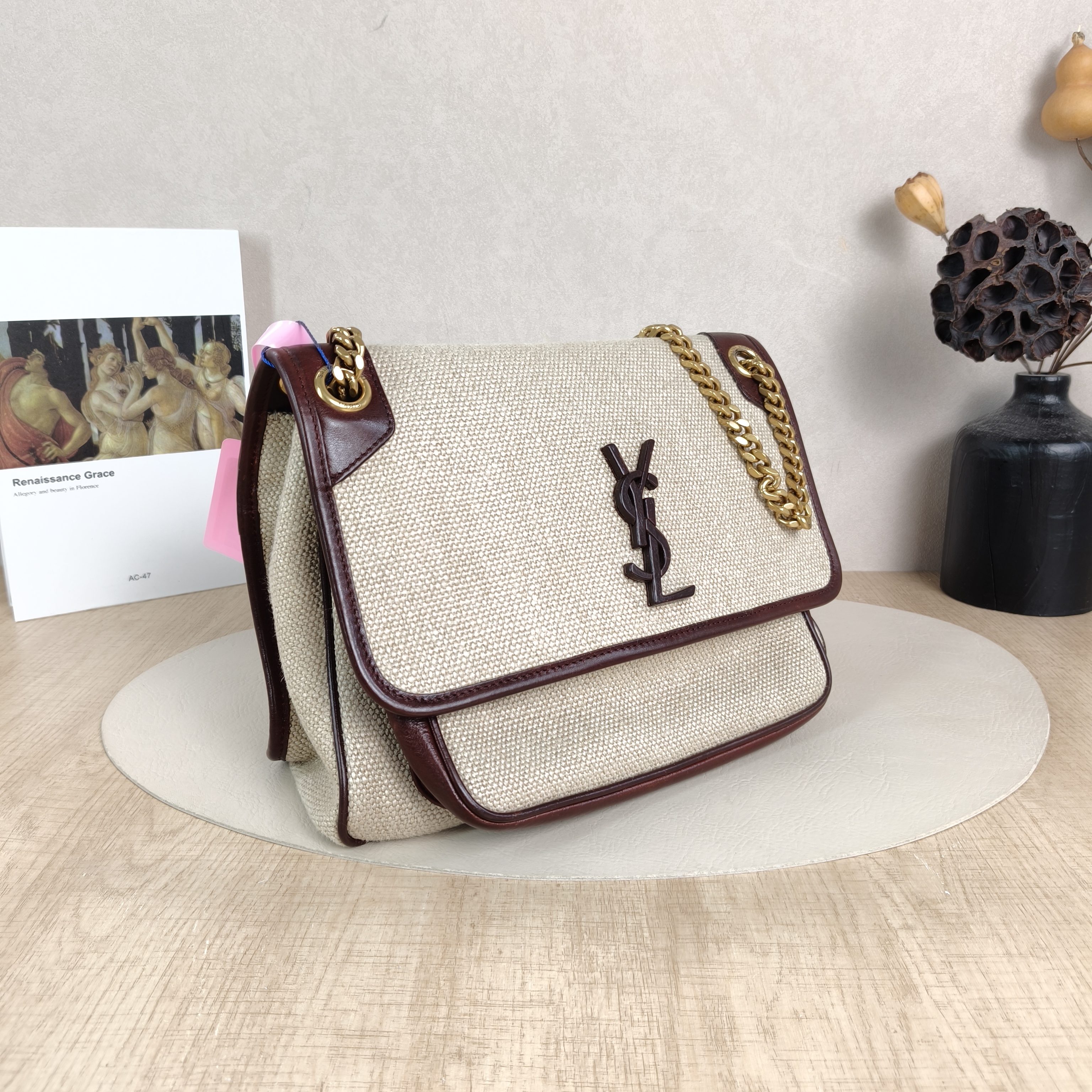 SAINT LAURENT Crossbody Bag Niki Beige Brown D Canvas Medium28 × 8.5 × 20 cm — cover view 4 of 5