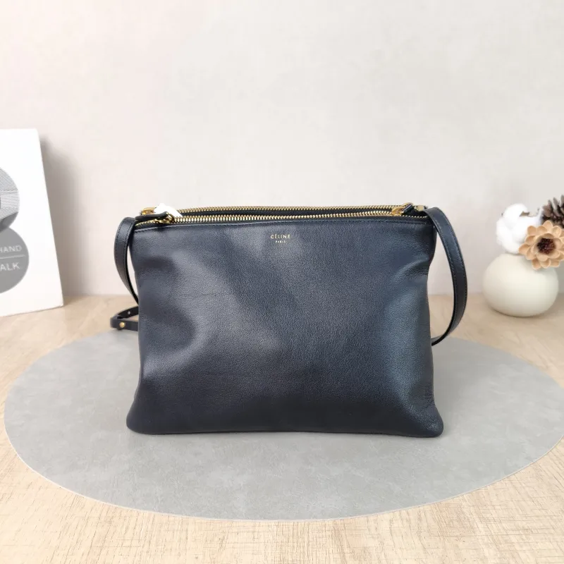CELINE Crossbody Bag Trio Messenger Bag Black Lambskin Large25.5 × 5 × 17.5 cm