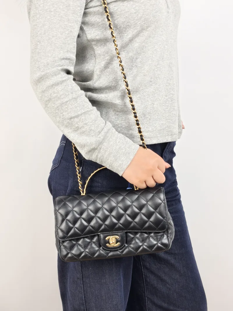 Chanel Crossbody Bag cf Black Lambskin One Size 23.5 × 7 × 14.5 cm Microchip Edition — on-model view 1 of 3