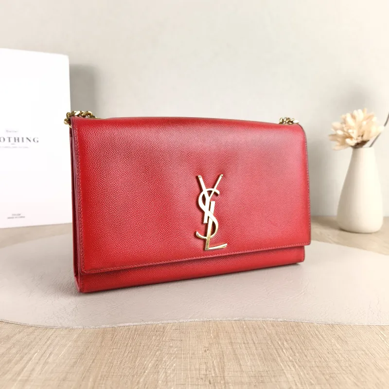 SAINT LAURENT Crossbody Bag KATE Red Calfskin Medium 24 × 5.5 × 14.5 cm Conditioned — cover view 3 of 5