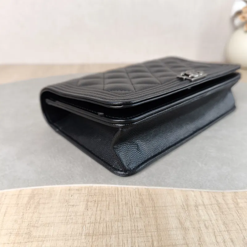 Chanel Crossbody Bag Le Boy​ WOC Black Grained Calfskin Mini 19.2 × 3.5 × 12.3 cm — detail view 5 of 11