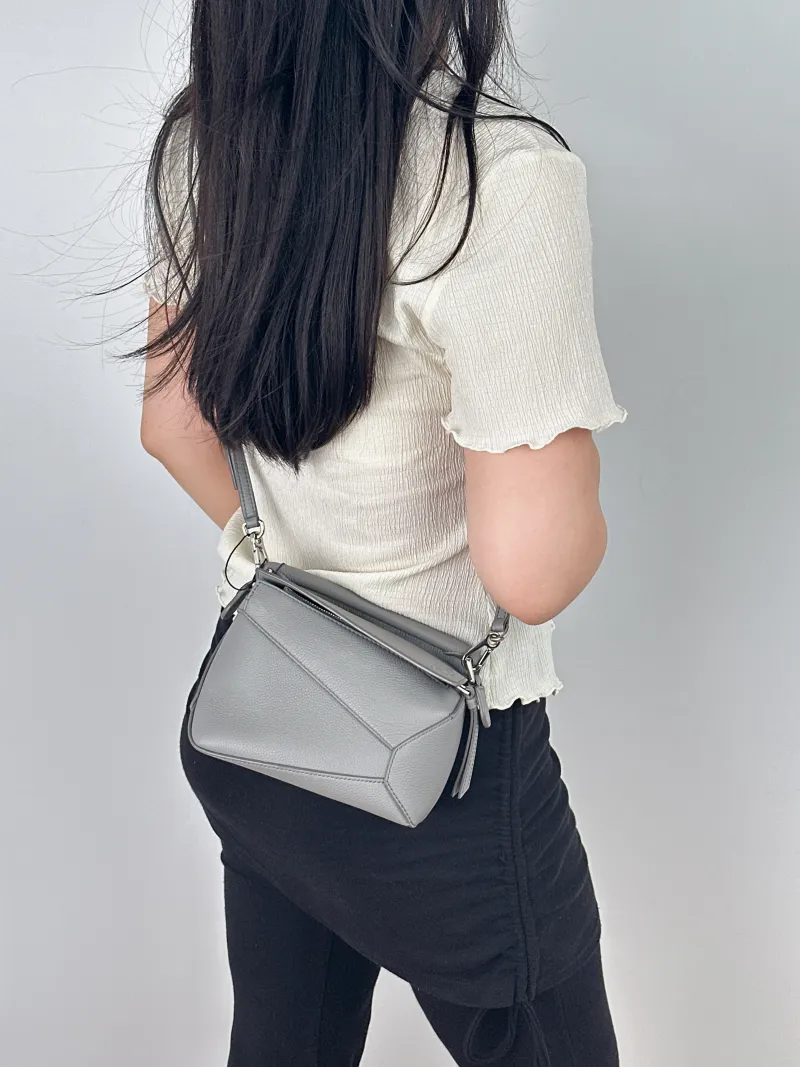 LOEWE Crossbody Bag Puzzle Grey Calfskinmini18 × 8 × 12.5 cm — on-model view 2 of 2