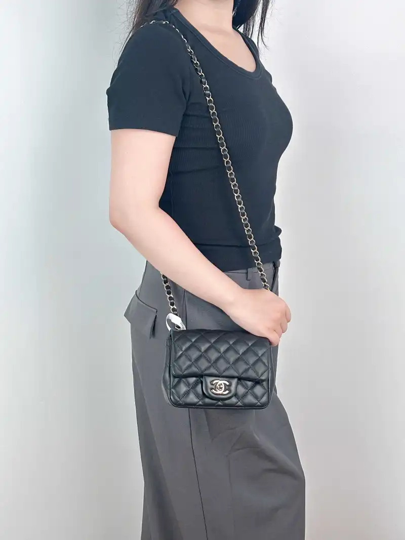 Chanel Crossbody Bag Classic Flap Mini CF Mini Black SL ambskin Mini 17 × 8 × 13.5 cm — on-model view 1 of 2