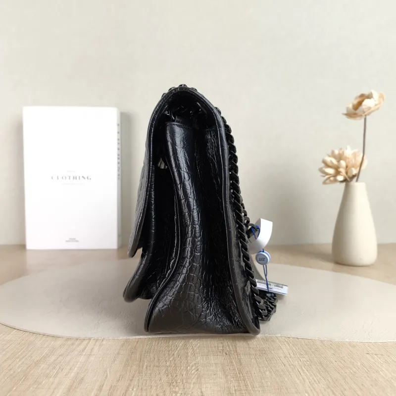 SAINT LAURENT Crossbody Bag Niki Black Waxed Leather Calfskin Medium 28 × 8.5 × 20 cm — detail view 3 of 12