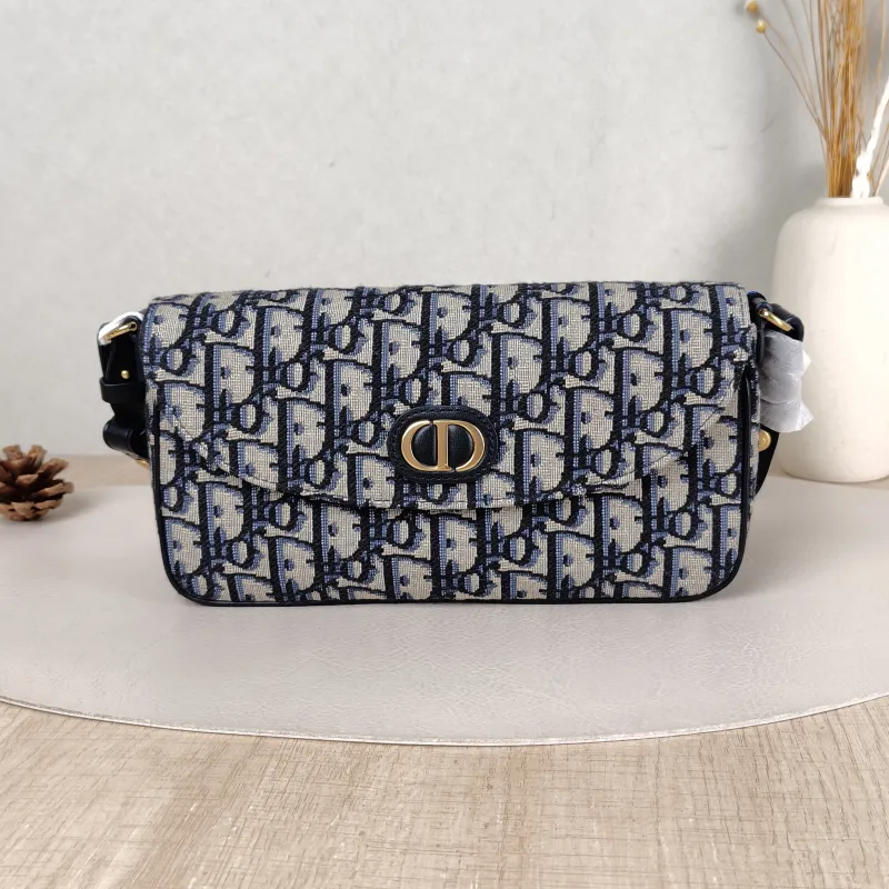 DIOR Shoulder Bag 30 Montaigne D-Vine Blue Canvas One Size 22 × 5 × 12 cm