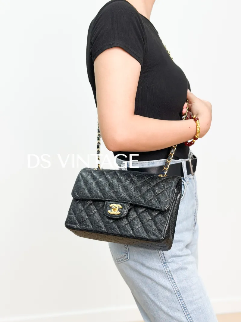 Chanel Crossbody Bag Classic Flap CF Black Grained Calfskin Small23 × 6 × 14.5 cm — on-model view 2 of 4