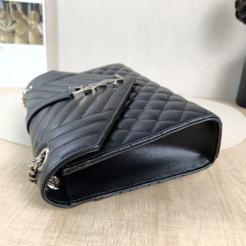 SAINT LAURENT Crossbody Bag ENVELOPE Black Calfskin Medium 24 × 6 × 17.5 cm — detail view 5 of 13