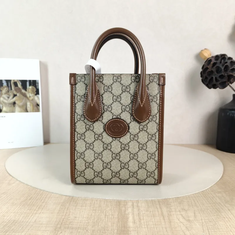 GUCCI Crossbody Bag GG Retro Collection Tote Bag Brown PVC Mini 16 × 7 × 20 cm