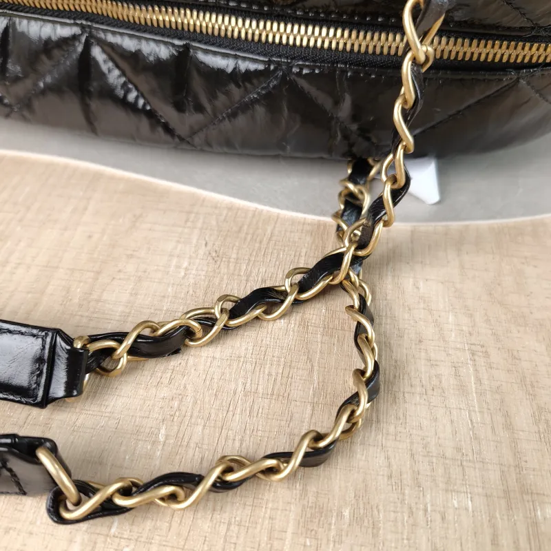 Chanel Crossbody Bag Bowling Bag Black Waxed Leather One Size 42 × 15 × 27 cm — detail view 5 of 14