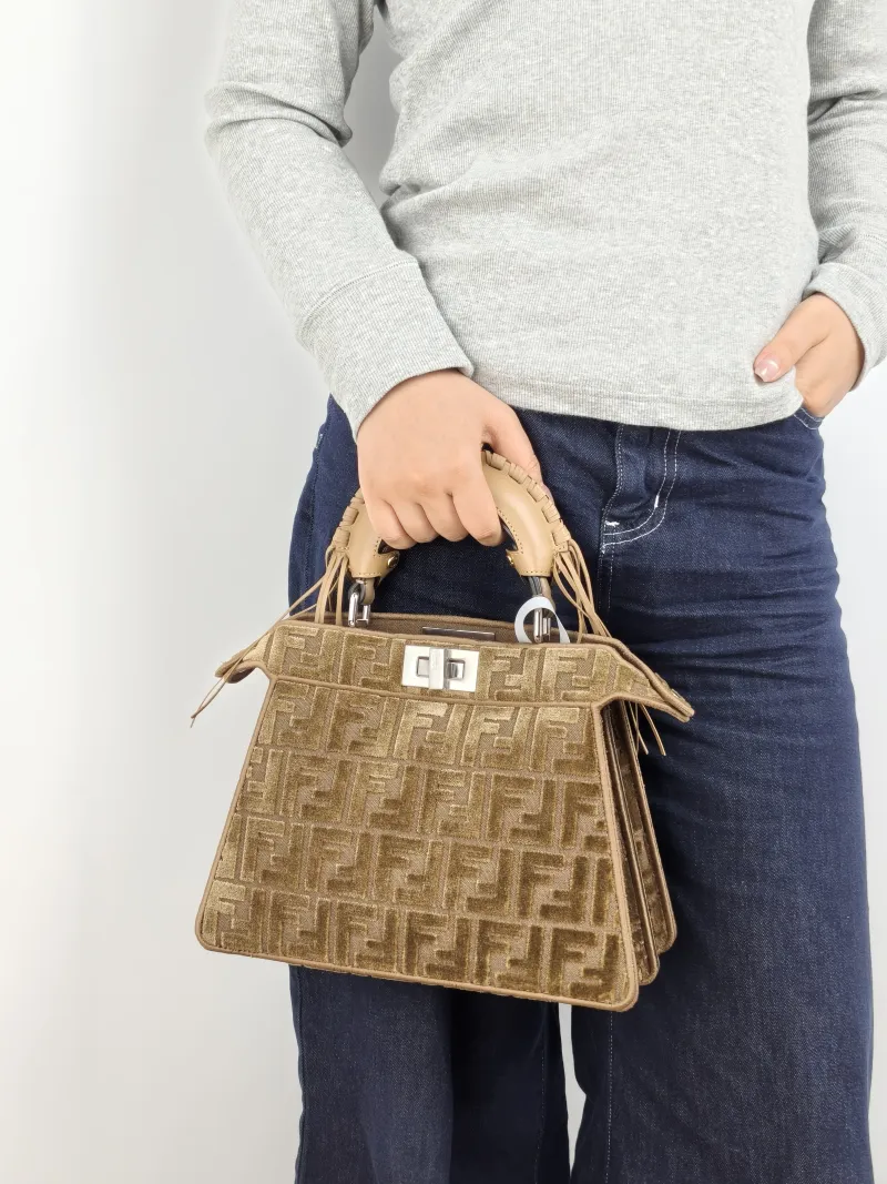 FENDI Crossbody Bag Peekaboo IS ee US mall Brown Velvet Small 27 × 11 × 21 cm — on-model view 1 of 2