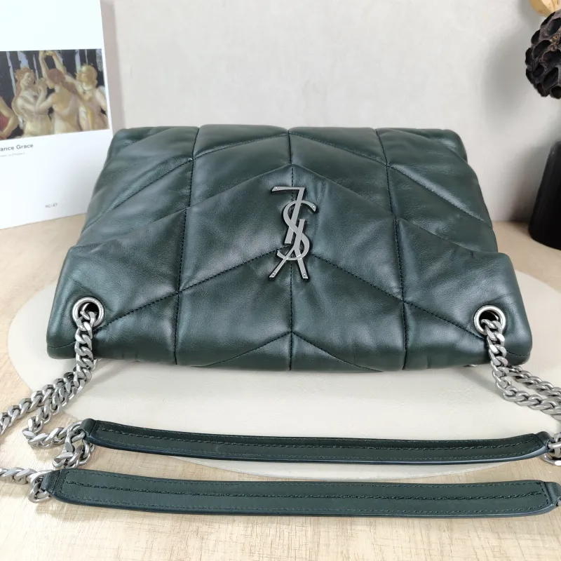 SAINT LAURENT Shoulder Bag PUFFER Green SL ambskin 32 × 13 × 22 cm Conditioned — detail view 8 of 11