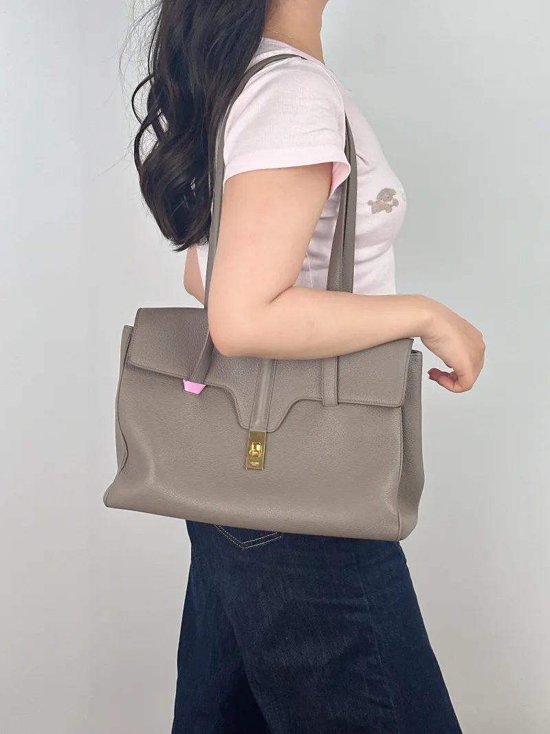 CELINE Shoulder Bag Soft 16Shoulder Bag Grey Calfskin Medium 32 × 15 × 24 cm — on-model view 1 of 2