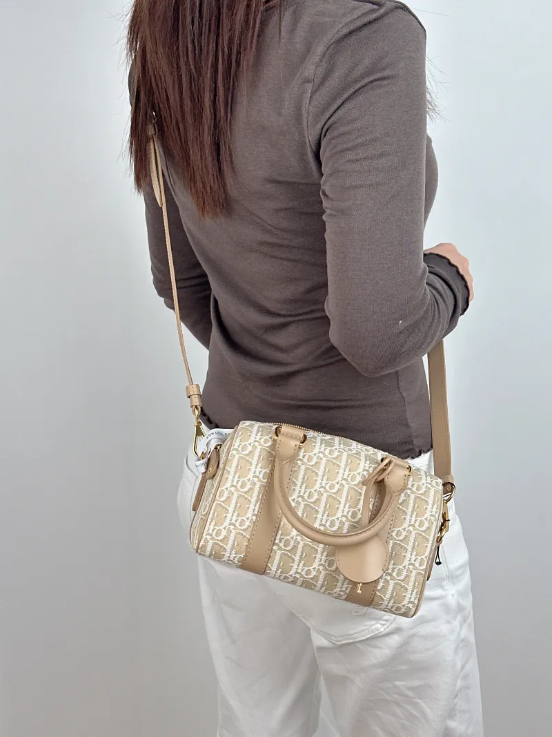 DIOR Shoulder Bag Groove 20 Top Handle Bag Beige Canvas Small 20.5 × 12 × 13.5 cm — on-model view 1 of 2