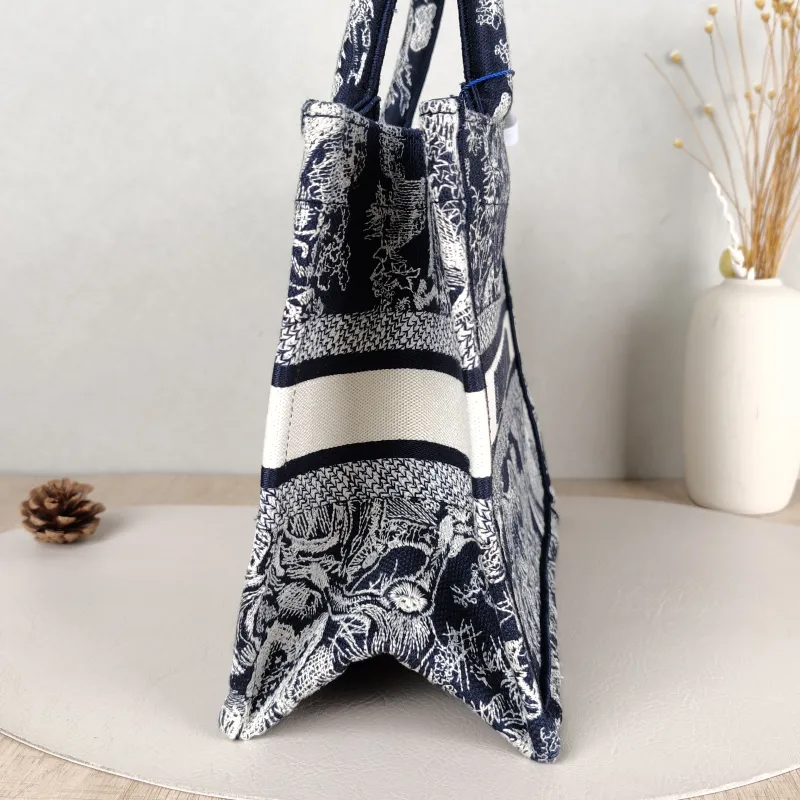 DIOR Top Handle Bag Book Tote Collection · White Blue Canvas Small26.5 × 14 × 22 cm — detail view 7 of 10