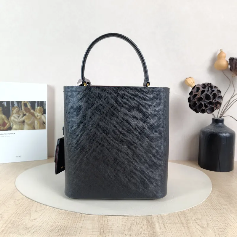 PRADA Shoulder Bag Panier Black Calfskin One Size 21.5 × 13 × 22.5 cm — cover view 5 of 6
