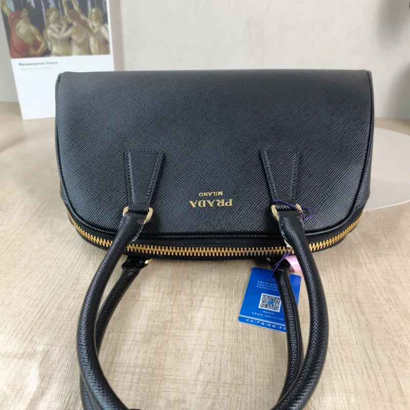PRADA Top Handle Bag Saffiano Black Calfskin One Size 31.5 × 11 × 20 cm — detail view 9 of 11