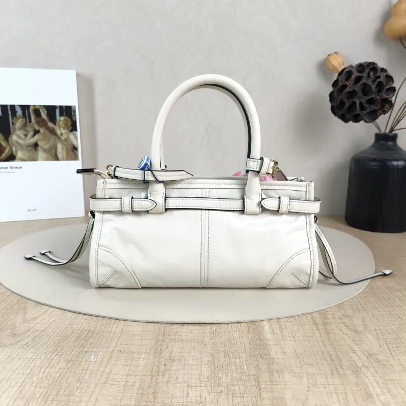 PRADA Top Handle Bag Bonnie Soft Lux White Waxed Leather Mini 23.5 × 9 × 12 cm — cover view 3 of 6