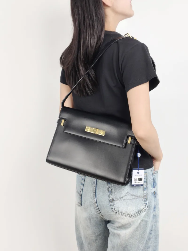 SAINT LAURENT Shoulder Bag MANHATTAN Black Calfskin Medium 29 × 7.5 × 20 cm — on-model view 2 of 2