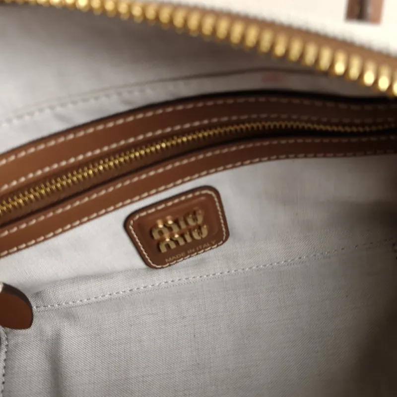 Miumiu Top Handle Bag Beau Brown Canvas · Calfskin 28 × 8 × 11.5 cm — detail view 9 of 13
