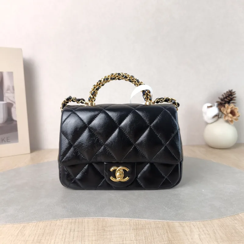 Chanel Crossbody Bag 24b Black Waxed Leather One Size 19 × 6 × 13 cm