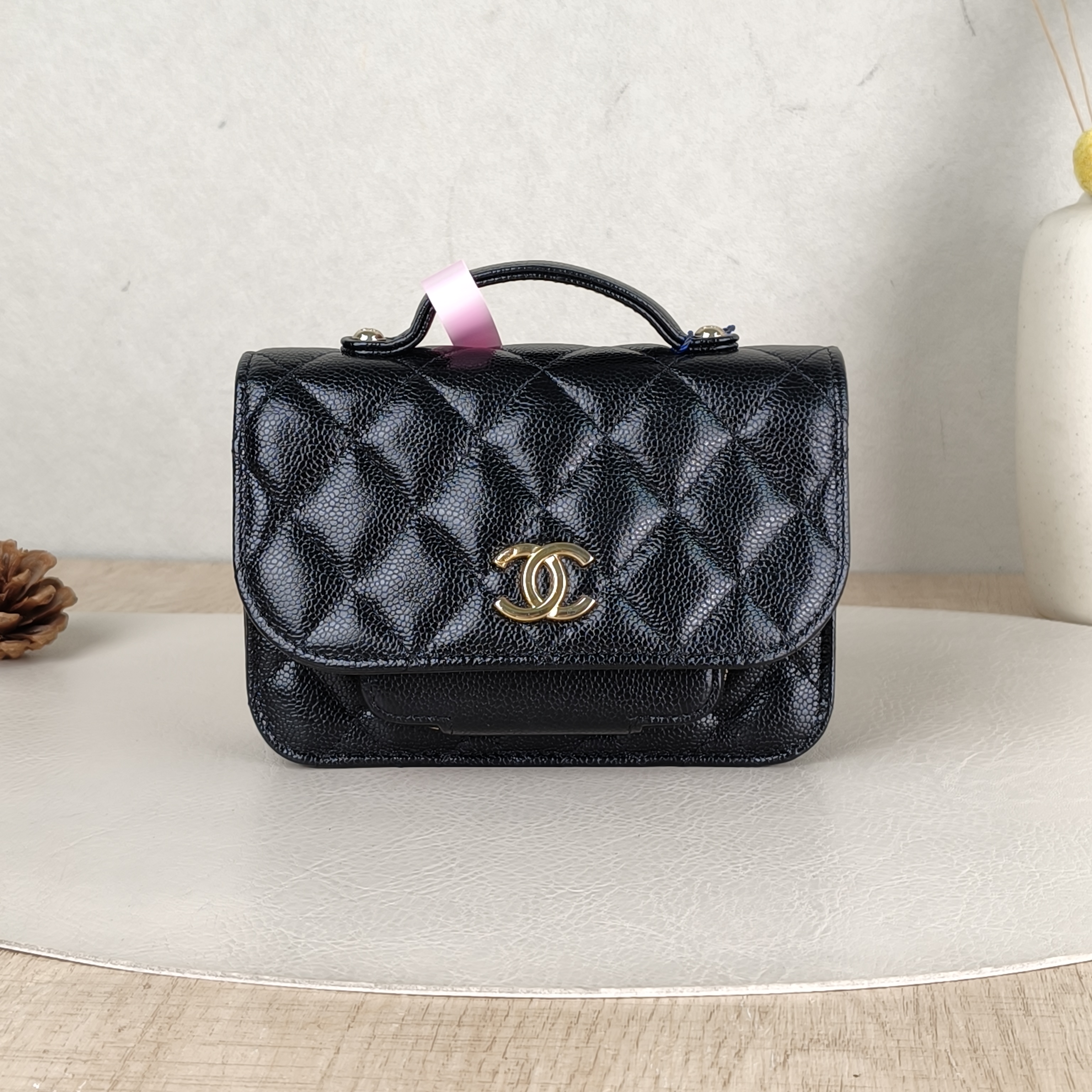 Chanel Crossbody Bag Crossbody Bag Black Grained Calfskin One Size15 × 3 × 10.5 cm