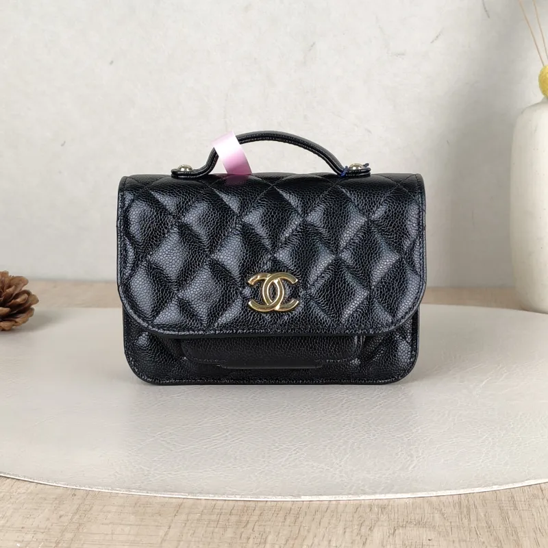 Chanel Crossbody Bag Crossbody Bag Black Grained Calfskin One Size15 × 3 × 10.5 cm