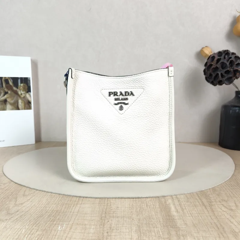 PRADA Crossbody Bag Crossbody Bag White Calfskin One Size 18 × 6.5 × 19.5 cm