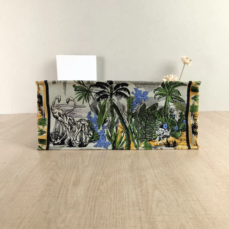 DIOR Top Handle Bag Book Tote Embroidered Green Canvas Large 42 × 18.5 × 35 cm — cover view 4 of 4